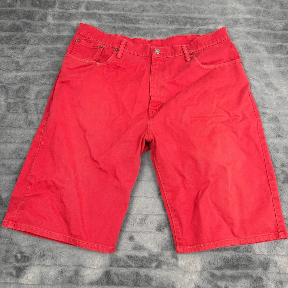 Levis 569 Loose Straight Red Denim Shorts Mens Size 38 Casual Summer Jean Shorts